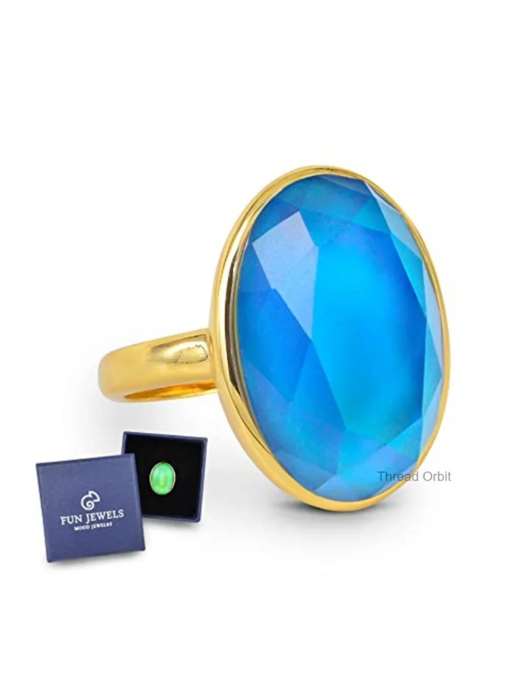 18K Gold Plated Mood Ring Adjustable Facet Cut Crystal Oval Stone Statement Ring